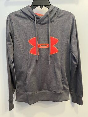 Under Armour Dark Gray Hoodie with Bright Coral Logo